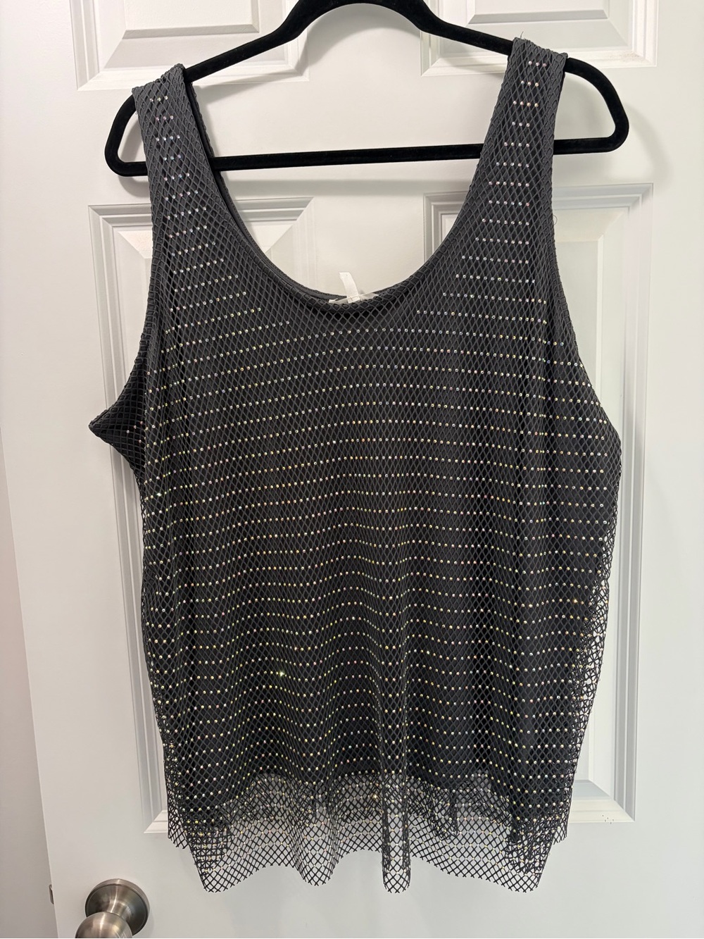 Maurices Charcoal Gray Whimsical Mesh Rhinestone Tank NWOT